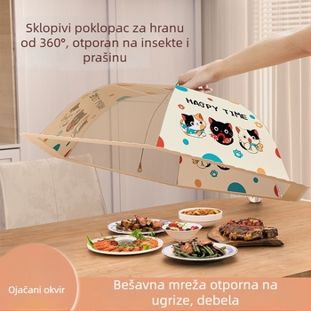 Okrugli veliki sklopivi poklopac za hranu za stol, zaštita od komaraca i muha