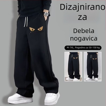 Crne muške hlače za jesen/zimu s flisom, opuštenog ravnog kroja, svakodnevne sportske hlače