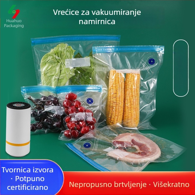 Vakuumska vrećica za hranu s ventilom za ispuštanje zraka i rebrastom teksturom, za kućnu upotrebu