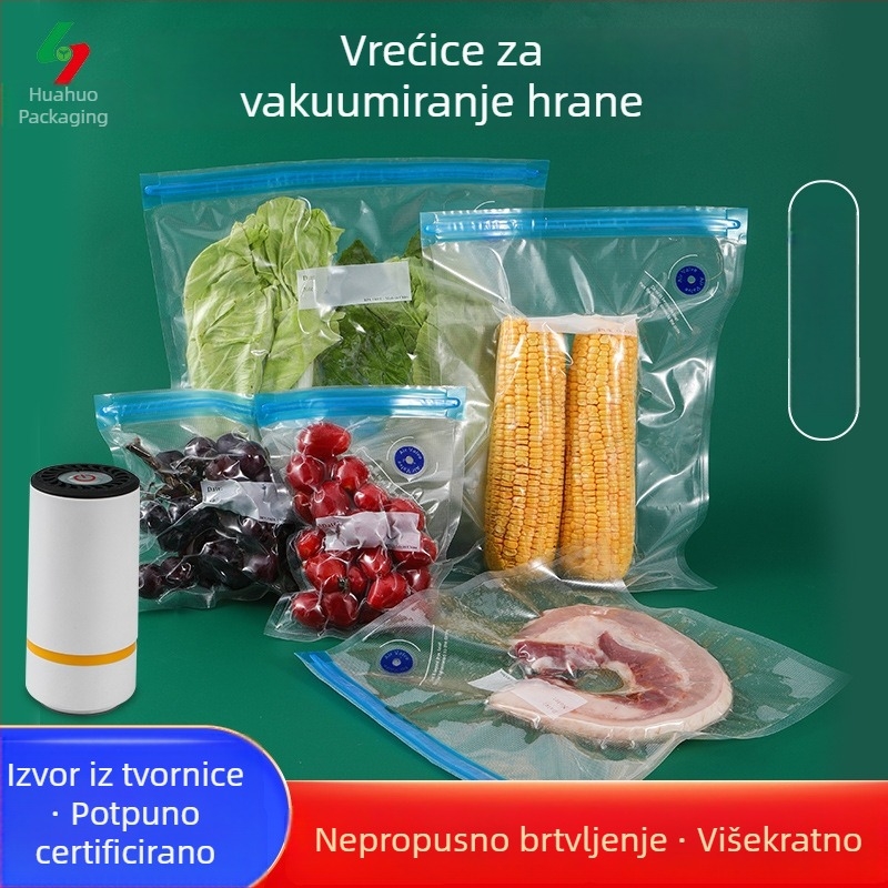 Vakuumska vrećica za hranu s ventilom za ispuštanje zraka i rebrastom teksturom, za kućnu upotrebu