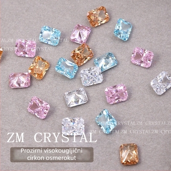 Visokougljični cirkonij, novi osmerokutni kameni za nokte s prozirnom pozadinom, 8x10 mm, šaroliti kvadratni kristali, elegantna ukras za nokte
