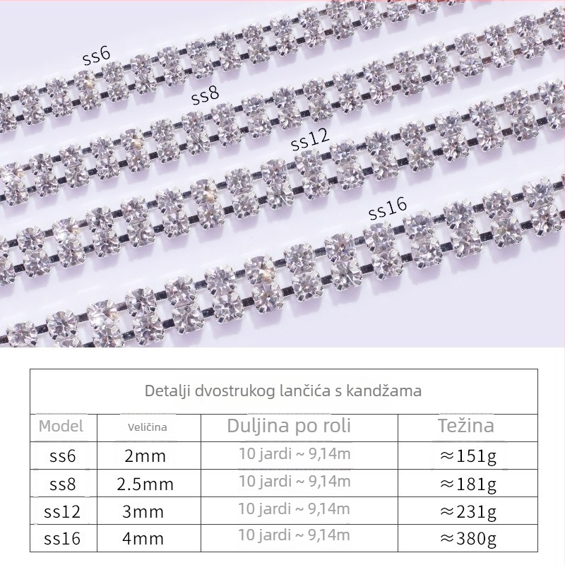 Dvostruki red ručno izrađeni metalni lanac s AB kristalima za odjeću - DIY dodatak
