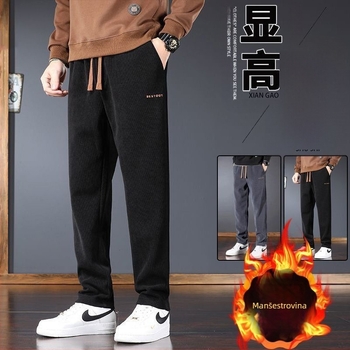 Muške chenille casual hlače, fleksom podstavljene za jesen-zimu, ravne opuštene krojenje, cargo stil