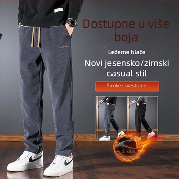Muške chenille casual hlače, fleksom podstavljene za jesen-zimu, ravne opuštene krojenje, cargo stil