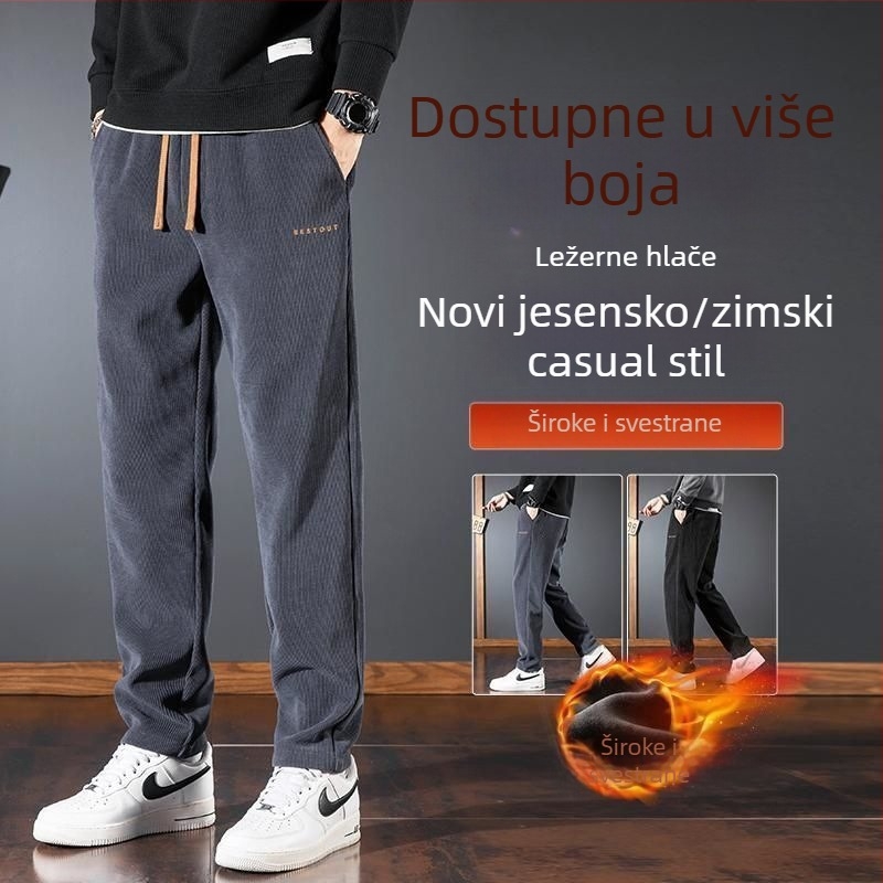 Muške chenille casual hlače, fleksom podstavljene za jesen-zimu, ravne opuštene krojenje, cargo stil
