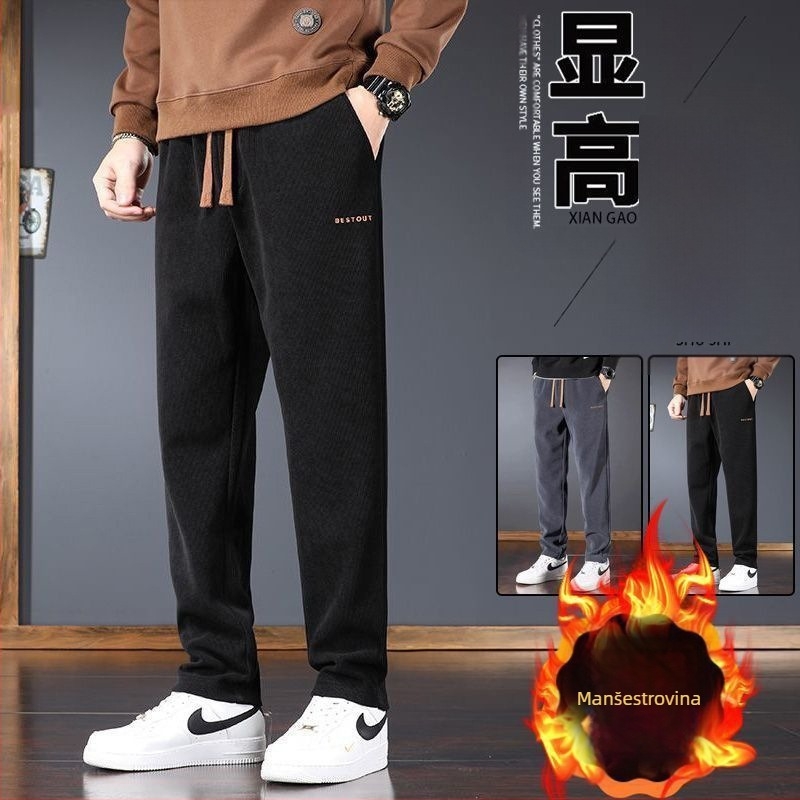 Muške chenille casual hlače, fleksom podstavljene za jesen-zimu, ravne opuštene krojenje, cargo stil