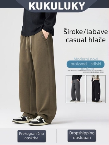 Kukuluky muške pletene sportske hlače – ravni kroj, labave, drapirane široke nogavice, jesen-zima casual