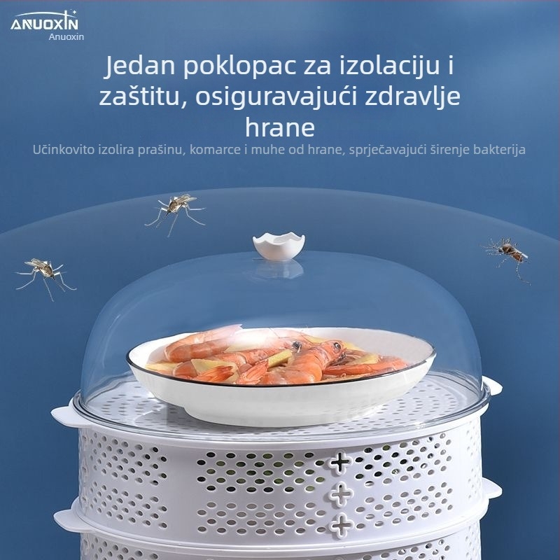 Prozračni poklopac za hranu s prozračnim dizajnom, zaštita od prašine i muha, višeslojni stalak za tanjure i ostatke hrane, izrađeno od ABS plastike
