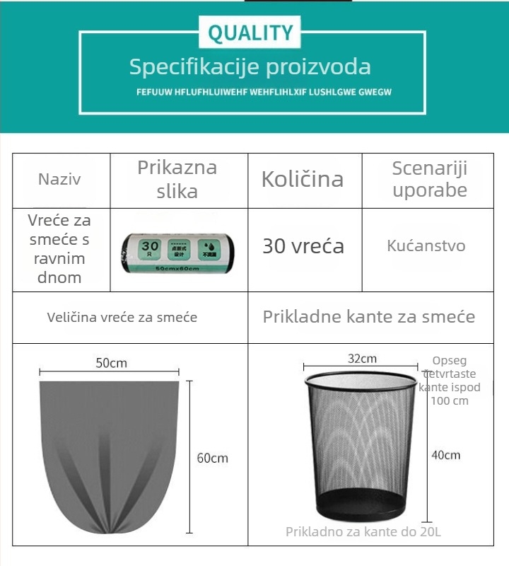 Čvrste vreće za smeće 50×60 cm, crne i šarene, rola od 30 komada