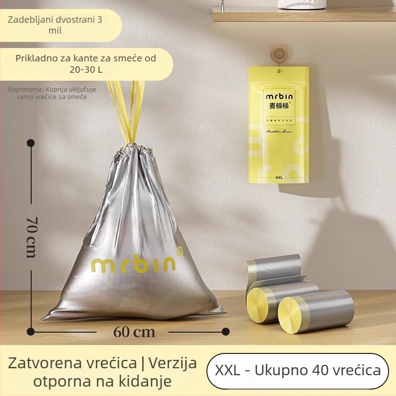 Mr.bin Velike vreće za smeće s vezicom, bez kidanja, čvrst i proširen dizajn, za kućnu upotrebu u kuhinji, 20 vrećica u pakiranju, novi model