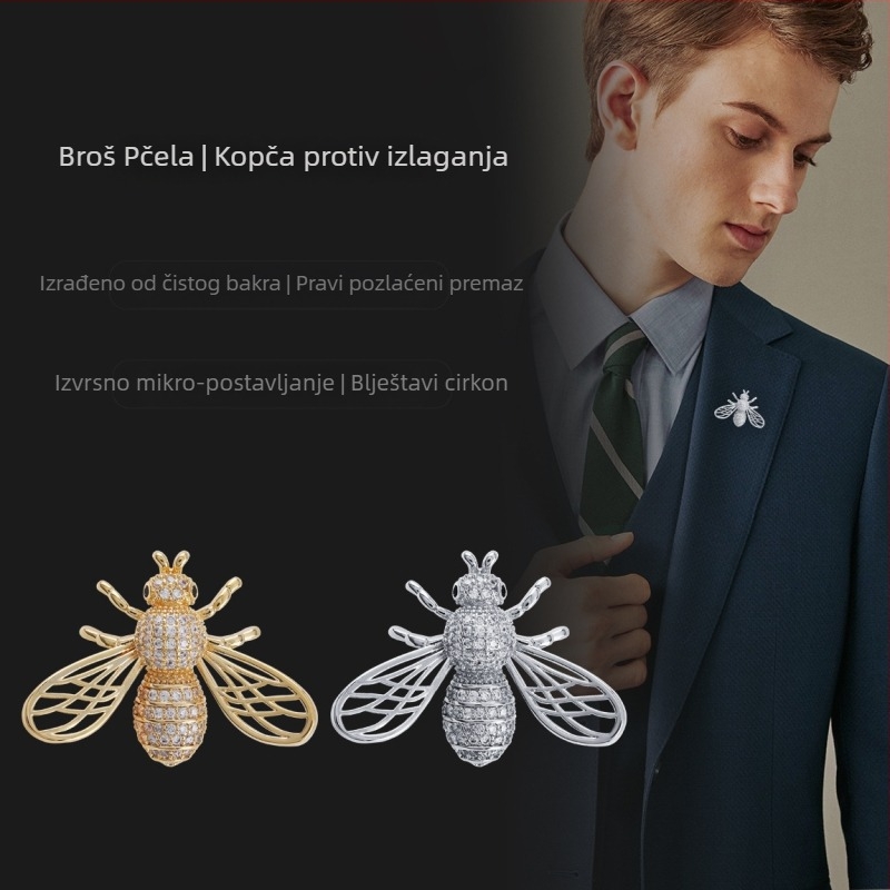 Kristalna pčela broš s mikro-pavé cirkonima, unisex modni dodatak