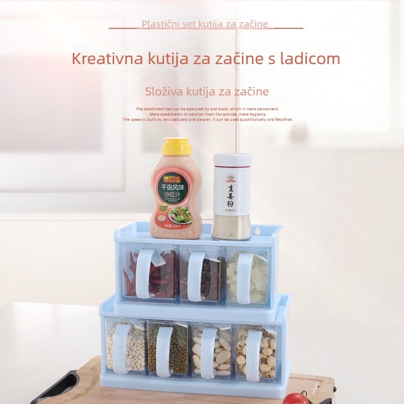 Kutija za začine sa ladicom, zidna montaža, velika kapaciteta, za sol i natrijev glutamat