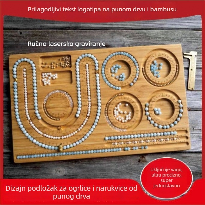 Drvena ploča za dizajn nakita, alat za navijanje perli, DIY ogrlica i narukvica, s mjernom pločom