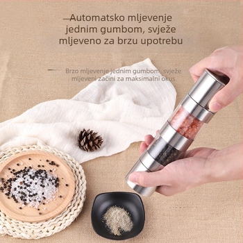 Ručni mlin za crni papar od nehrđajućeg čelika s dvostrukom glavom i mini posudom za začine (szecsuanski papar)