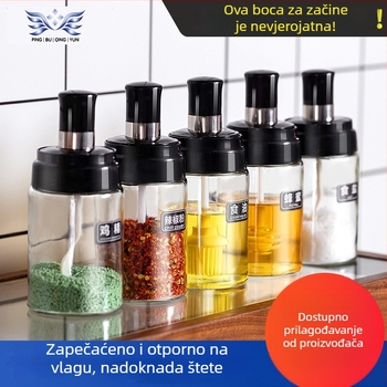 Stakleni kuhinjski set posuda za začine s integriranim poklopcem i solnicom