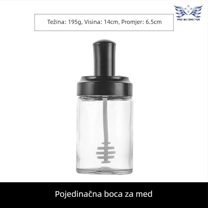Stakleni kuhinjski set posuda za začine s integriranim poklopcem i solnicom