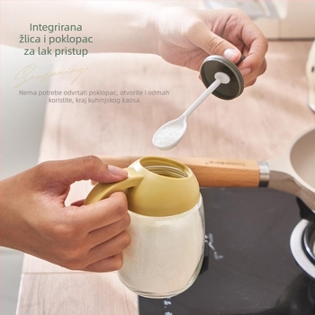 Stakleni set posuda za začine s integriranom žličicom i poklopcem