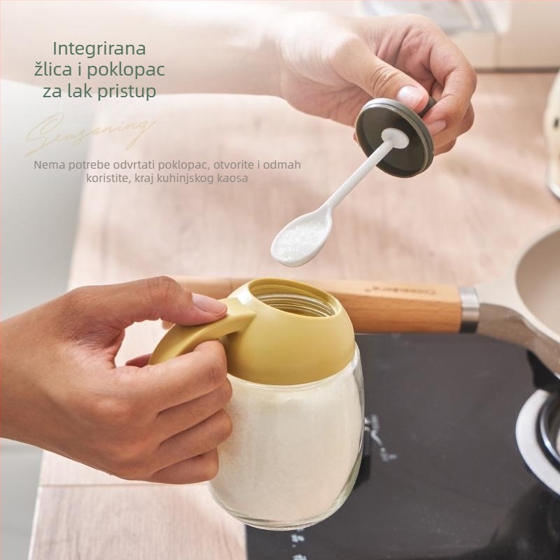 Stakleni set posuda za začine s integriranom žličicom i poklopcem