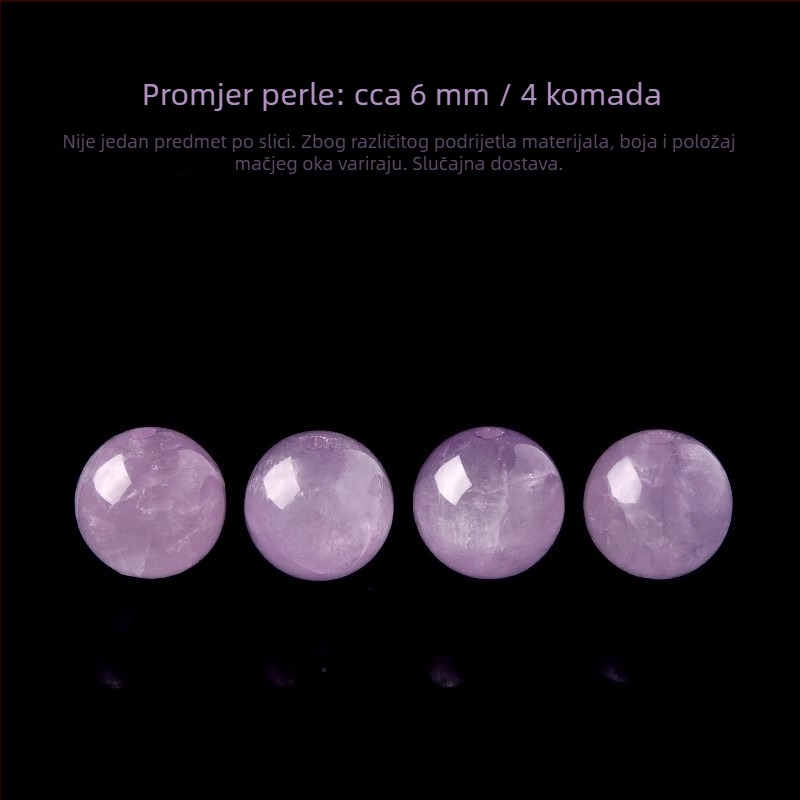 Prirodno ljubičaste litijeve kristalne perle, okrugle, 8 mm, slobodne perle za DIY narukvicu, polupripremljeni dijelovi nakita