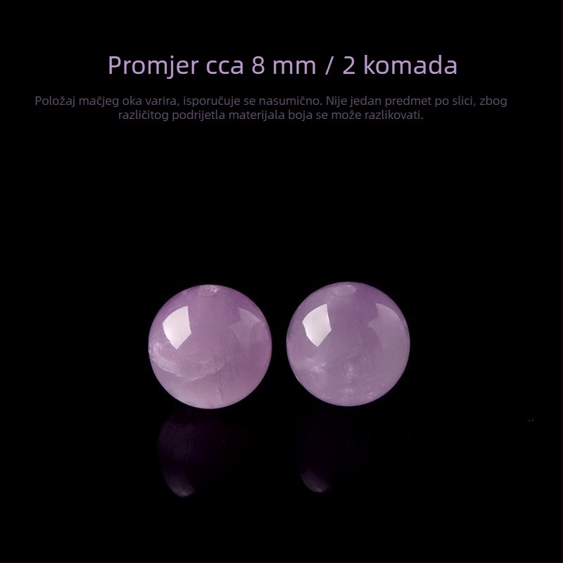 Prirodno ljubičaste litijeve kristalne perle, okrugle, 8 mm, slobodne perle za DIY narukvicu, polupripremljeni dijelovi nakita