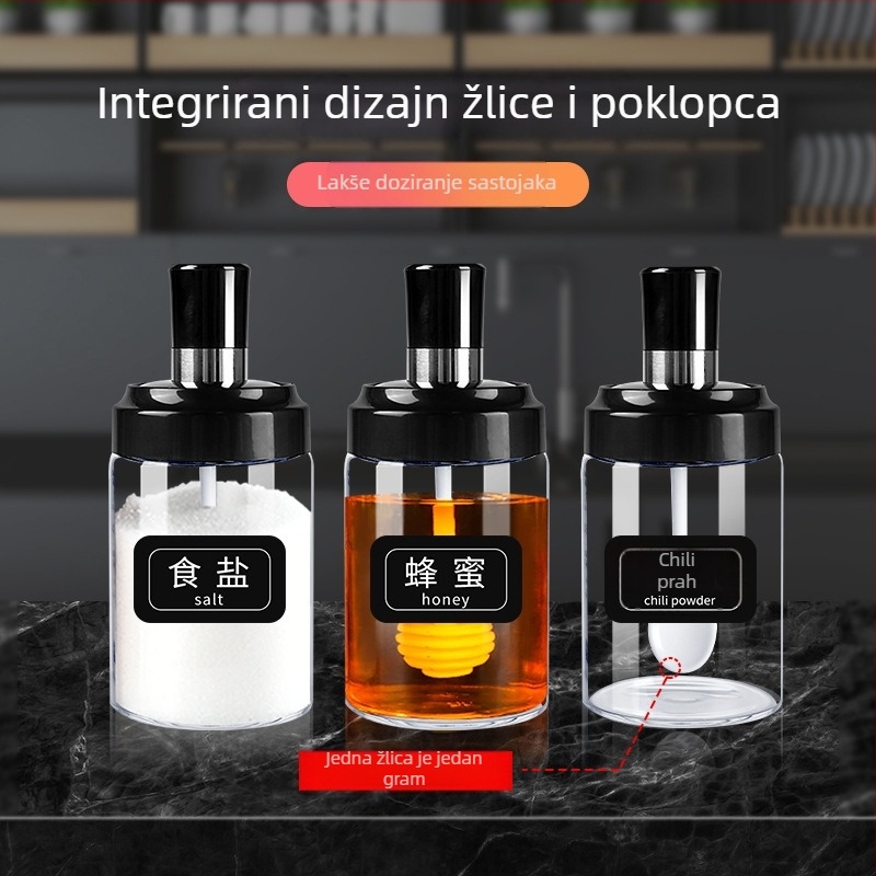 Kućni luksuzni set posuda za začine - stakleni posudice za sol i MSG, rotirajući kuhinjski organizator