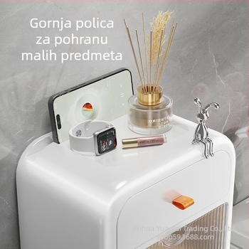 Zidni vodootporni držač toaletnog papira i polica za pohranu, bez bušenja, višenamjenski, PP materijal