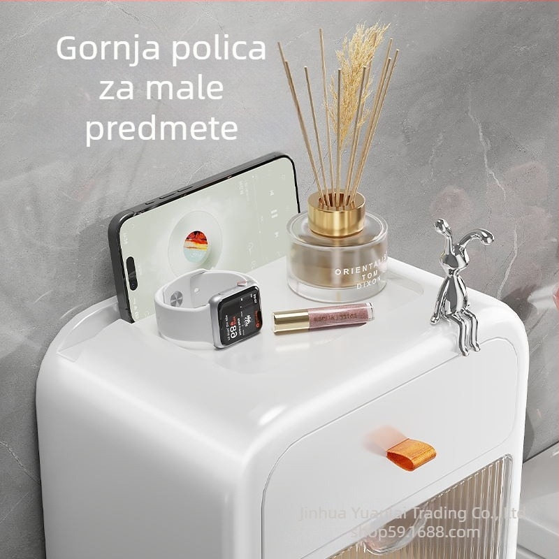 Zidni vodootporni držač toaletnog papira i polica za pohranu, bez bušenja, višenamjenski, PP materijal