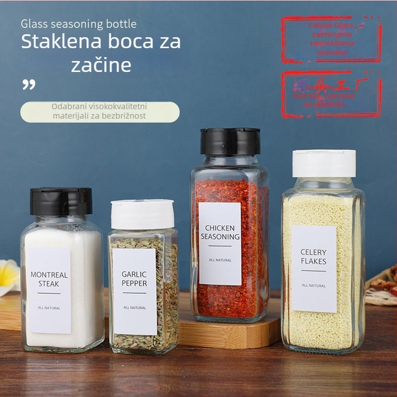 Kvadratična staklena boca za začine s kapicom u obliku leptira, 250 ml, za kuhinju kod kuće – prah kumina i čili prah, prehrambena kvaliteta