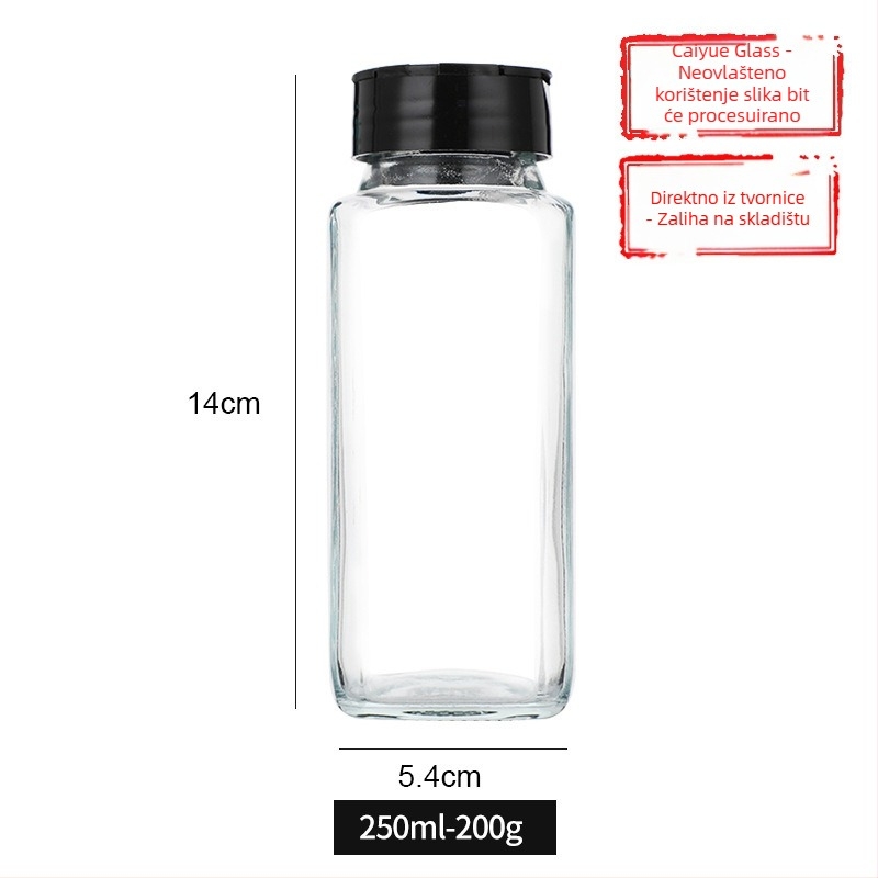 Kvadratična staklena boca za začine s kapicom u obliku leptira, 250 ml, za kuhinju kod kuće – prah kumina i čili prah, prehrambena kvaliteta