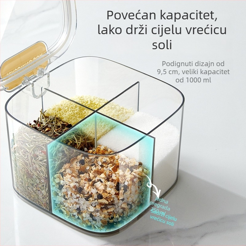 Prozirna kutija za začine za kućnu kuhinju, 4-u-1 integrirani set soli i začina