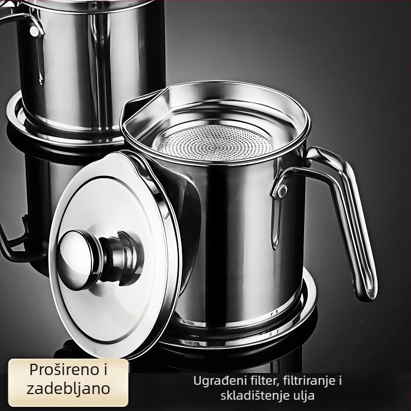 Nehrđajući čelični lonac za ulje s poklopcem za kućnu upotrebu, filtriranje ulja za prženje, otporan na propuštanje