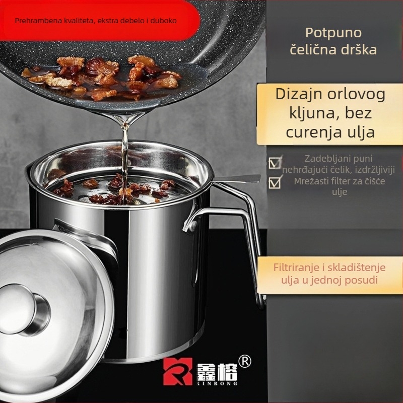 Nehrđajući čelični lonac za ulje s poklopcem za kućnu upotrebu, filtriranje ulja za prženje, otporan na propuštanje