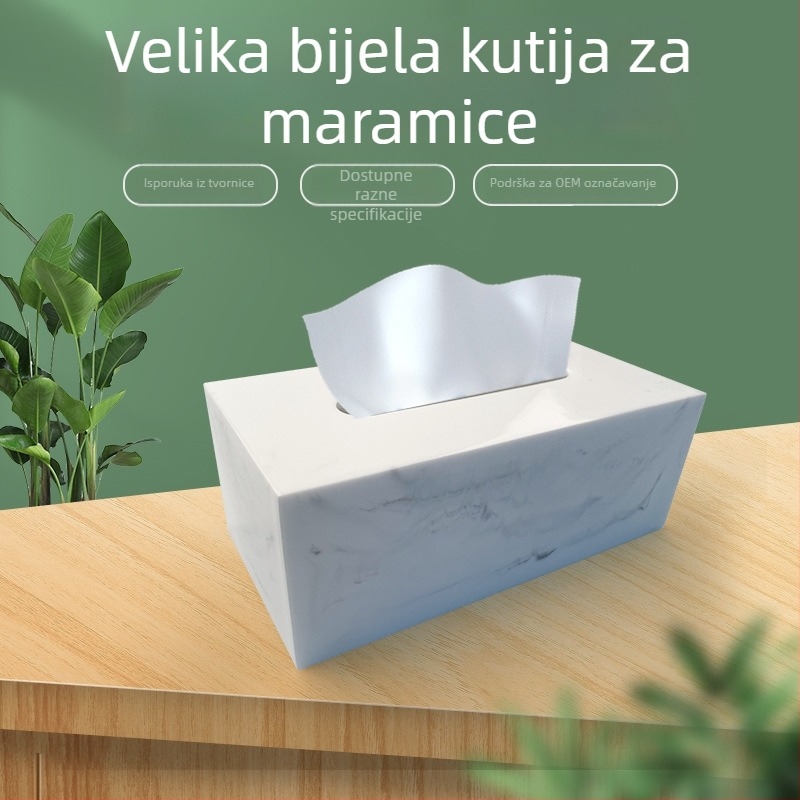 INS stil bijela velika kutija za maramice za dnevni boravak i kupaonicu, nordijska mramorna tekstura