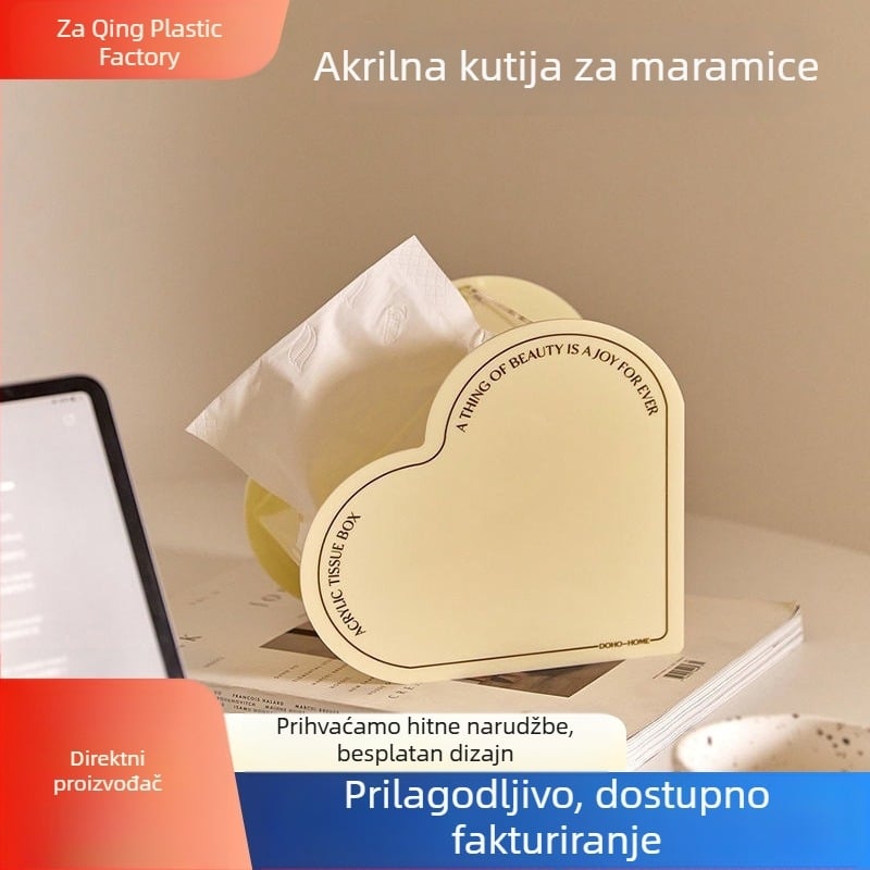 Kutija za maramice u obliku srca od akrila, moderan luksuzni dizajn za dnevni boravak i blagovaonu, elegantni držač maramica s atmosferom, vodootporan i višenamjenski