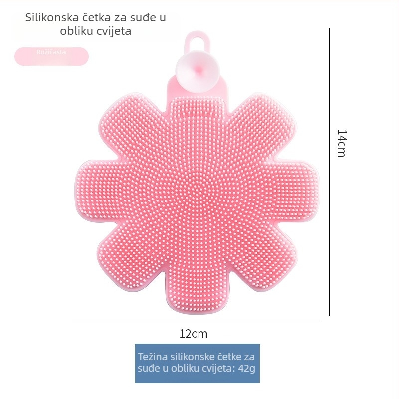 Silikonska četka za suđe, kuhinjska četka za ribanje, ne lijepljivo posuđe, kućna krpa za povrće i voće, oblik cvijeta