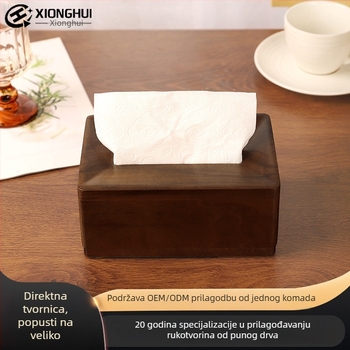 Drvena kutija za papirne ubruse od crnog oraha, konkavni dugi oblik, kvadratna stolna kutija za hotelske sobe, prilagodljiv logotip