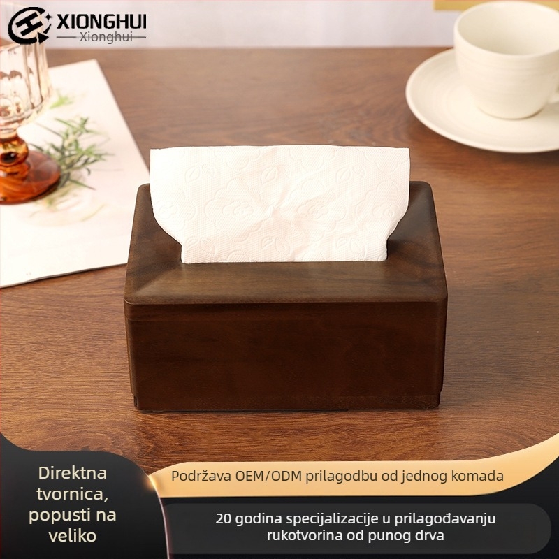 Drvena kutija za papirne ubruse od crnog oraha, konkavni dugi oblik, kvadratna stolna kutija za hotelske sobe, prilagodljiv logotip