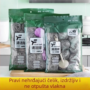 Velika nehrđajuća čelična kugla za čišćenje s drškom, za posuđe i lonce, bez ispuštanja vlakana