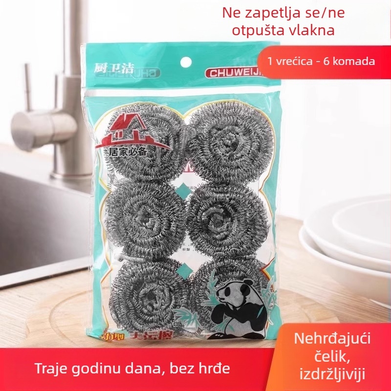 Velika nehrđajuća čelična kugla za čišćenje s drškom, za posuđe i lonce, bez ispuštanja vlakana