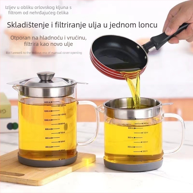 Posuda za ulje od nehrđajućeg čelika i stakla, posuda za začine, velika zapremina, filtr za talog ulja