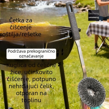 Dugačak drška četka od nehrđajućeg čelika za kuhinju – za lonce, pećnicu i roštilj, četka s metalnom kuglom
