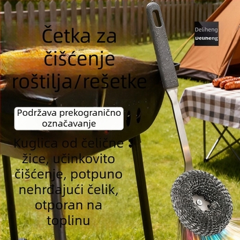 Dugačak drška četka od nehrđajućeg čelika za kuhinju – za lonce, pećnicu i roštilj, četka s metalnom kuglom