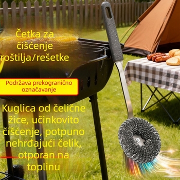 Dugačak drška četka od nehrđajućeg čelika za kuhinju – za lonce, pećnicu i roštilj, četka s metalnom kuglom