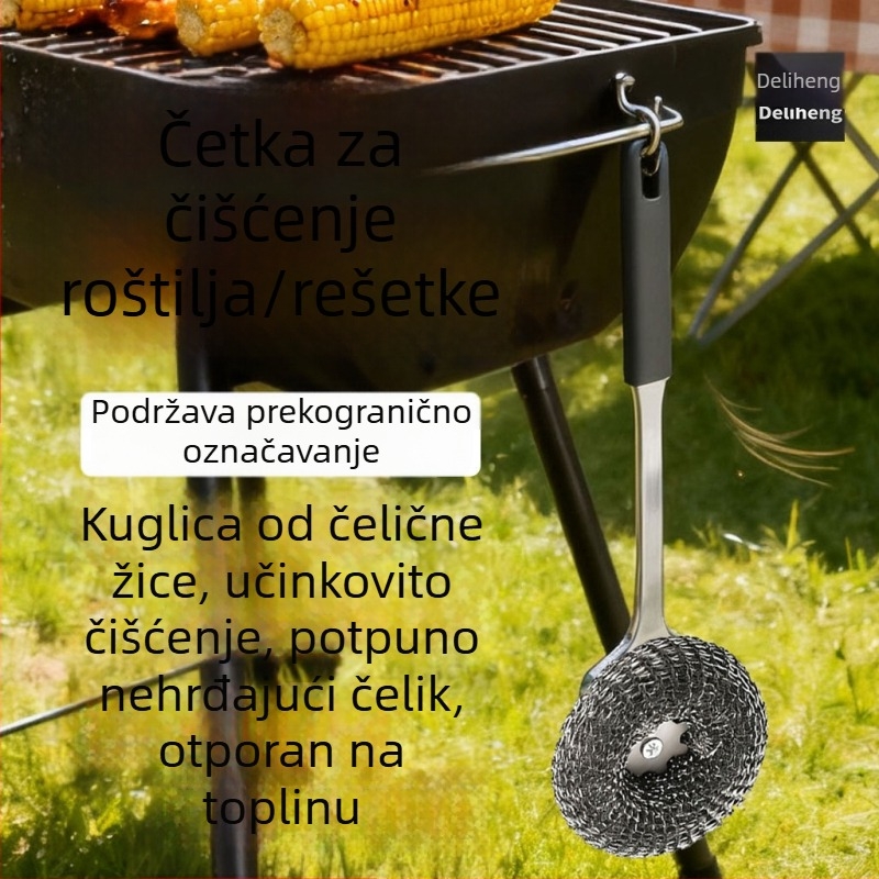Dugačak drška četka od nehrđajućeg čelika za kuhinju – za lonce, pećnicu i roštilj, četka s metalnom kuglom