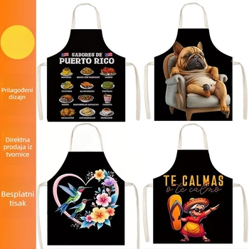 Vodootporna pregača s karikaturnim uzorkom na crnom pozadini, za odrasle, unisex, za kućnu i kuhinjsku upotrebu.