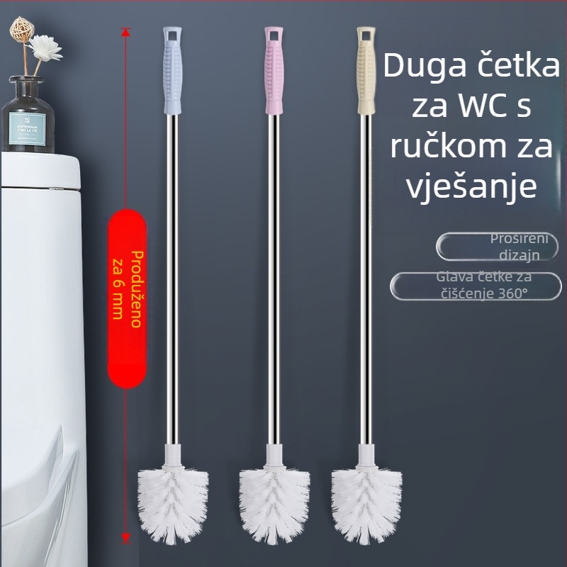 Toaletna četka s dugom drškom od nehrđajućeg čelika, viseći dizajn, glava za čišćenje u obliku kugle