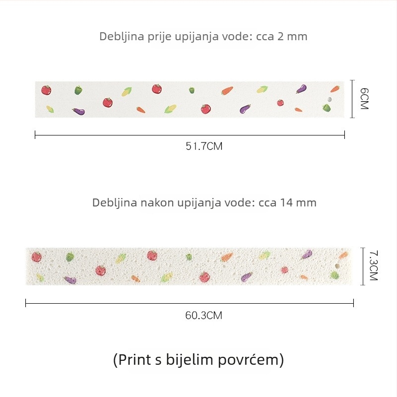 Duga upijajuća spužva od drvene celuloze i pamuka za čišćenje sudopera i radne površine