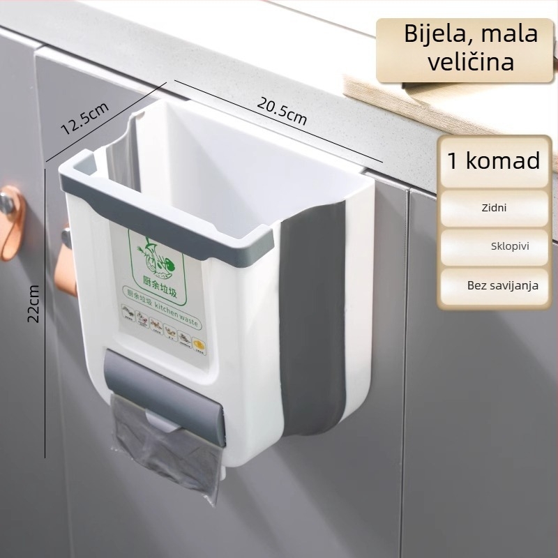 Sklopivi zidni koš za otpad u kuhinji, za vrata ormarića, 4 L plastični