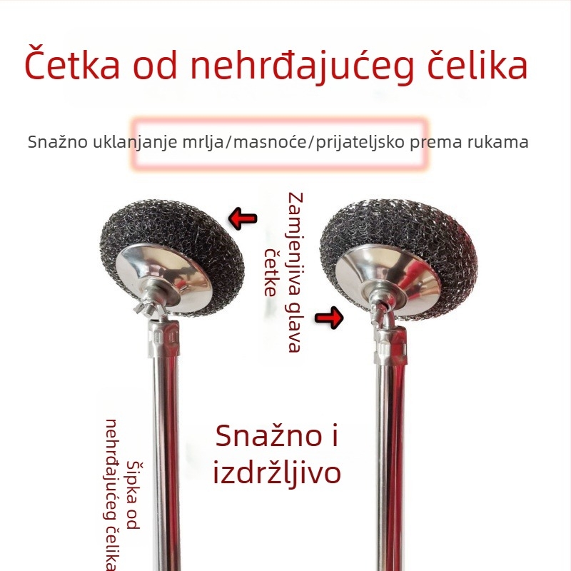 Dulja ručka od nehrđajućeg čelika za čišćenje posuđa i lonaca sa žicom, proširena žičana četka, velika kuhinjska četka za pranje, višenamjenski alat za čišćenje