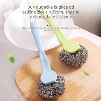 304 nehrđajući čelični žični kuglični alat s produženom drškom — četka za pranje posuđa za lonce i tava, uklanjanje naslaga, kućna čistilica kugla